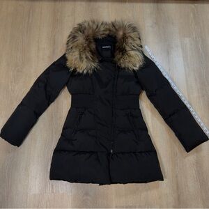Mackage Black Down Puffer Coat with Natural Fur Trim